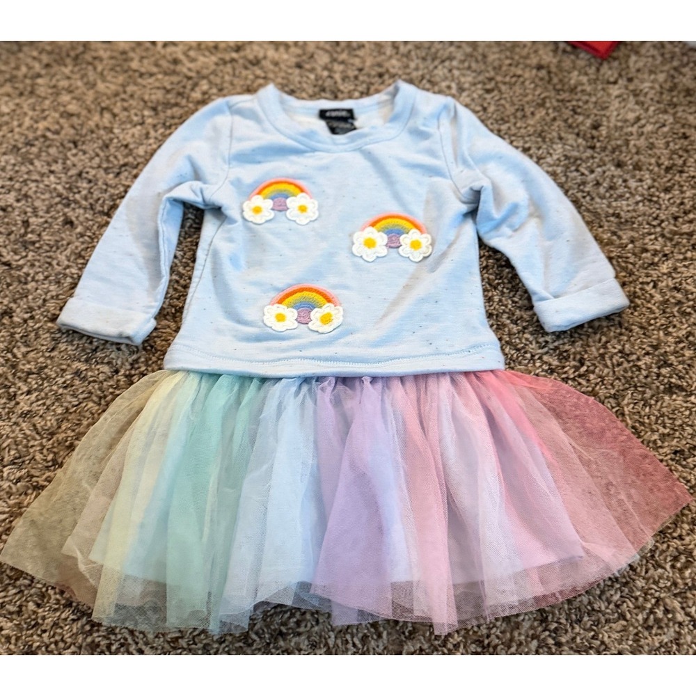 Zunie Girls Light Blue Rainbow Daisy Tutu Dress Long Sleeve 3T L072028EC